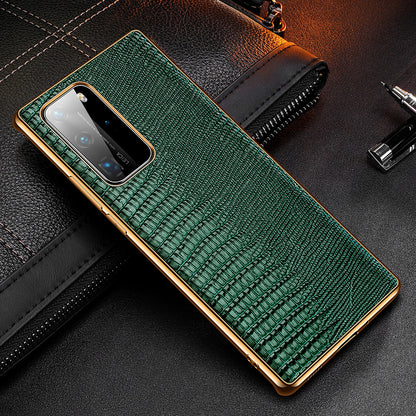 Lizard Texture Plating Genuine Leather Coated PC+TPU Protective Shell for Huawei P40 Pro