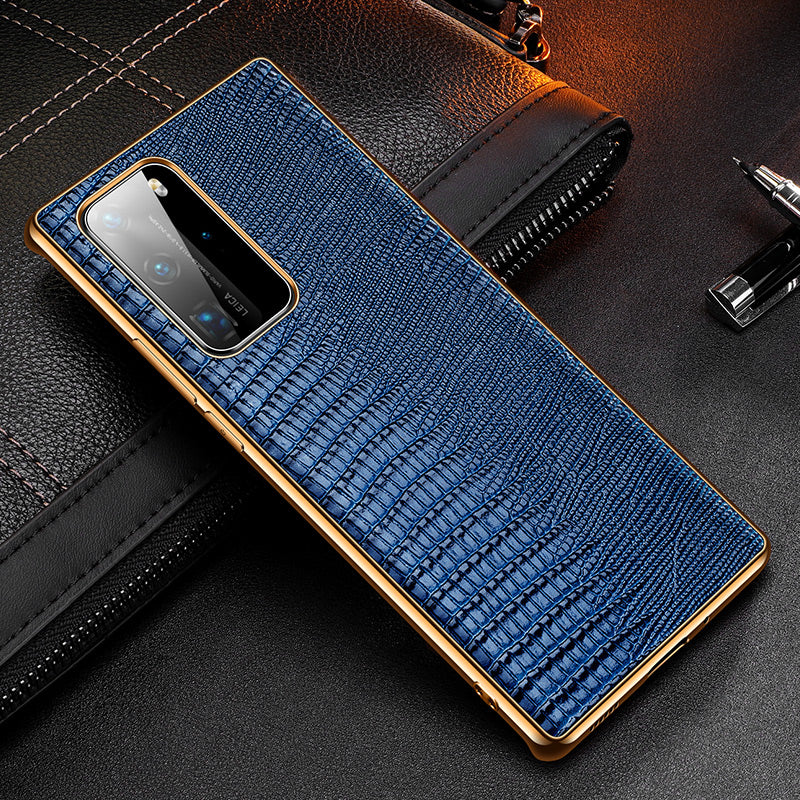 Lizard Texture Plating Genuine Leather Coated PC+TPU Protective Shell for Huawei P40 Pro