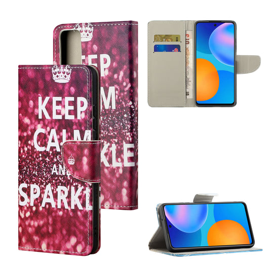 Pattern Printing Cross Texture Leather Wallet Phone Stand Protective Case for Honor 10X Lite