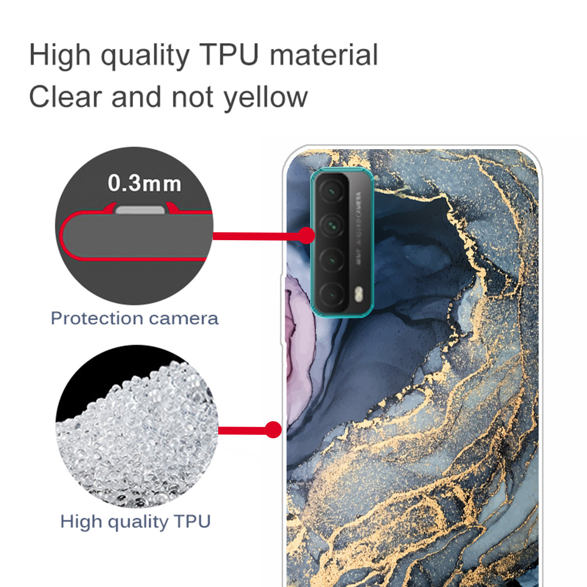 Marble Pattern Printing Design TPU Case for Huawei P Smart 2021 / Y7a