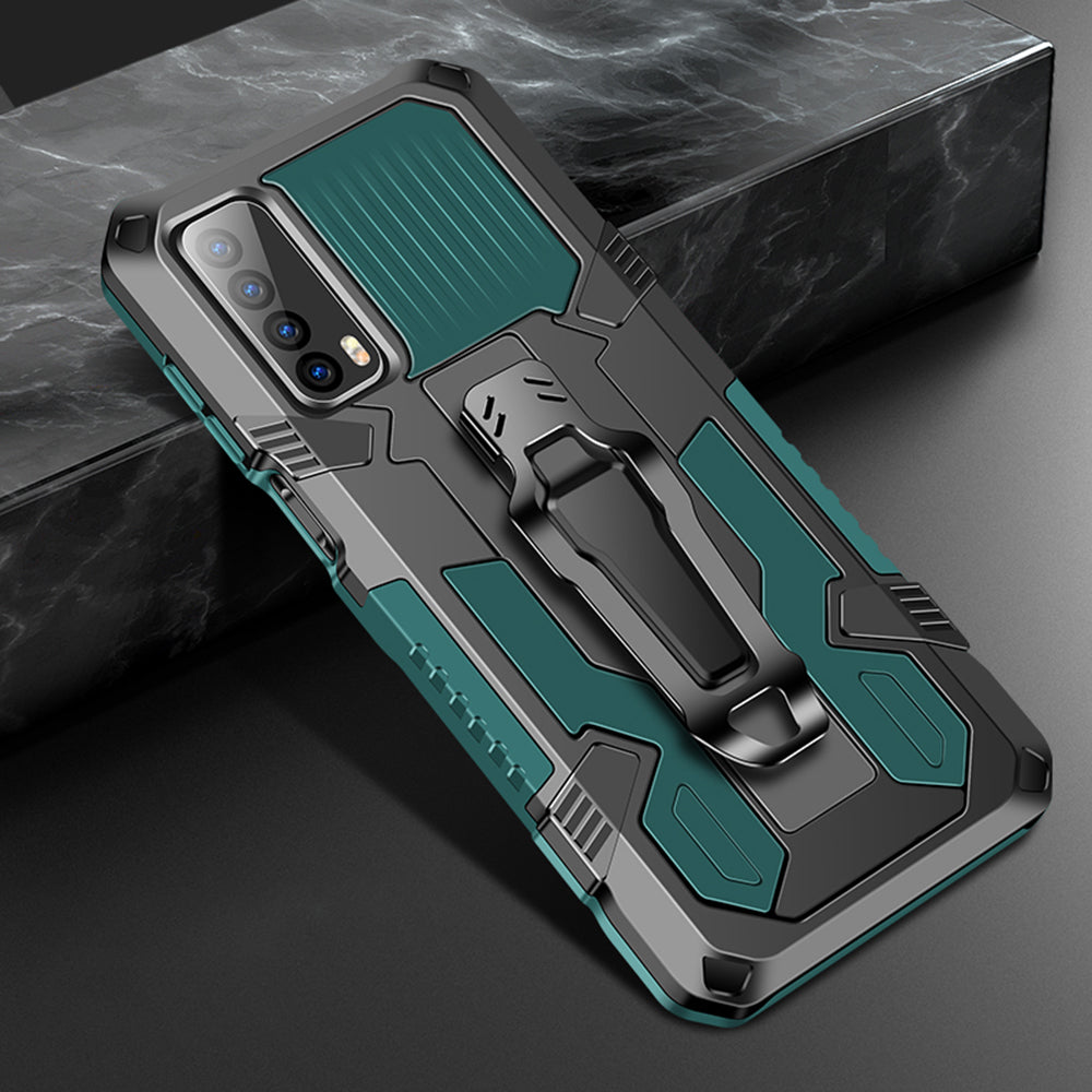 Shock Absorption Plastic + TPU + Metal Hybrid Protector Case with Kickstand for Huawei Y7a/P smart 2021