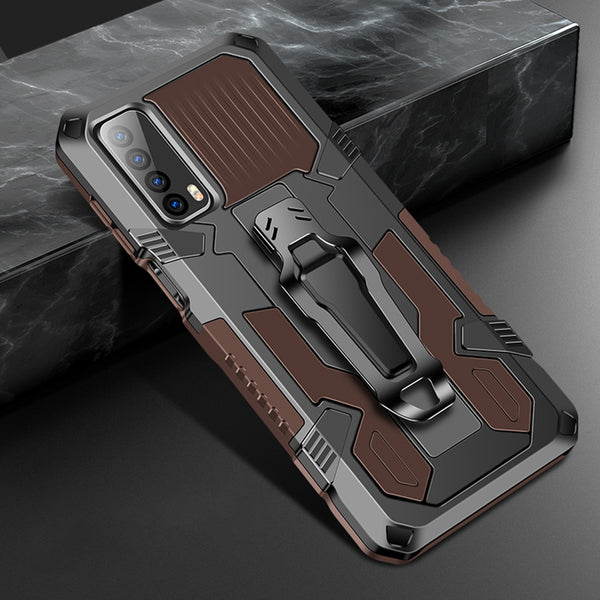 Shock Absorption Plastic + TPU + Metal Hybrid Protector Case with Kickstand for Huawei Y7a/P smart 2021