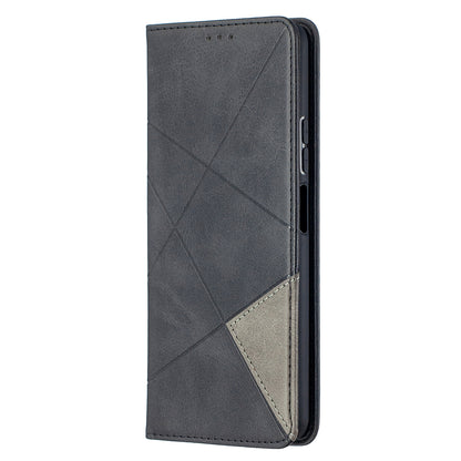 For Huawei P Smart 2021 / Y7a Geometric Pattern Leather Stand Case Card Holder Shell