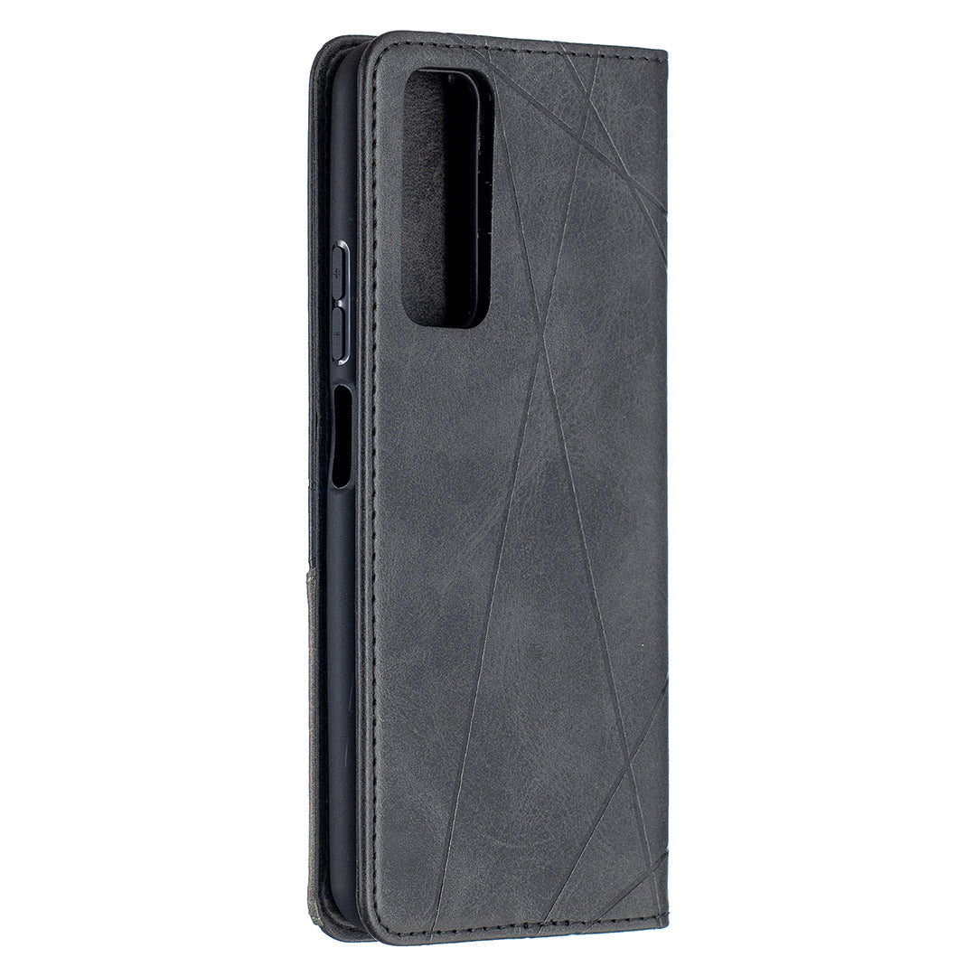 For Huawei P Smart 2021 / Y7a Geometric Pattern Leather Stand Case Card Holder Shell