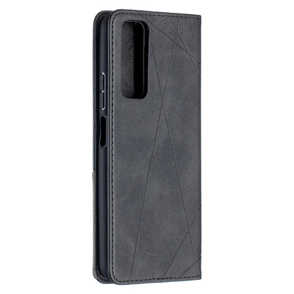 For Huawei P Smart 2021 / Y7a Geometric Pattern Leather Stand Case Card Holder Shell
