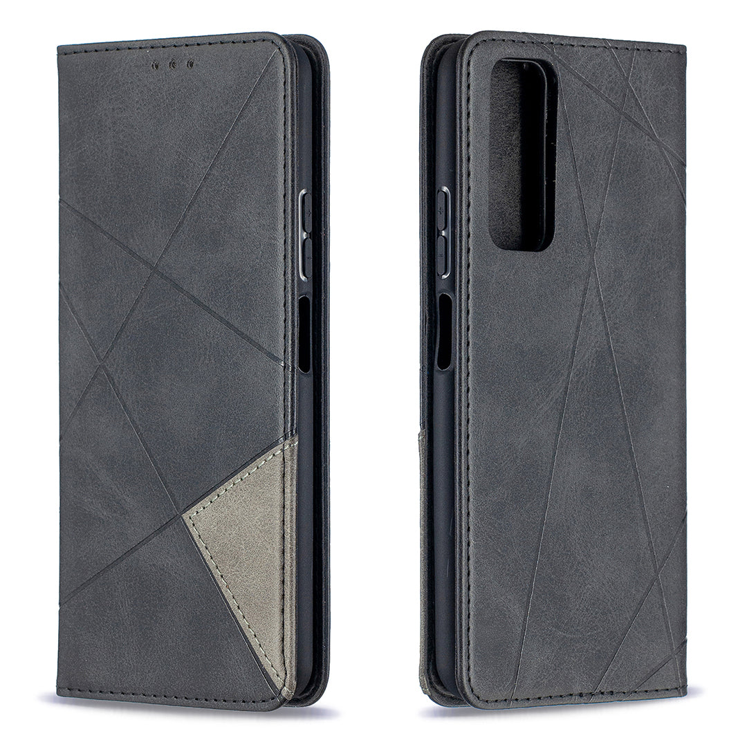 For Huawei P Smart 2021 / Y7a Geometric Pattern Leather Stand Case Card Holder Shell