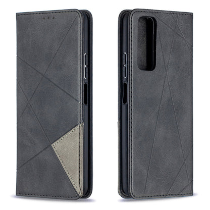 For Huawei P Smart 2021 / Y7a Geometric Pattern Leather Stand Case Card Holder Shell