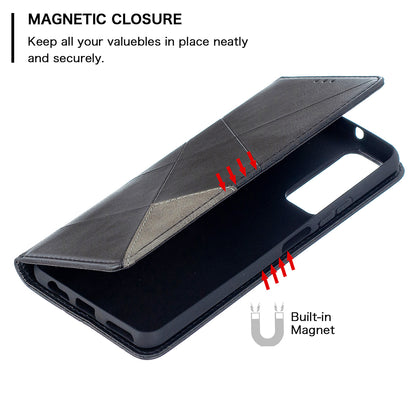 For Huawei P Smart 2021 / Y7a Geometric Pattern Leather Stand Case Card Holder Shell