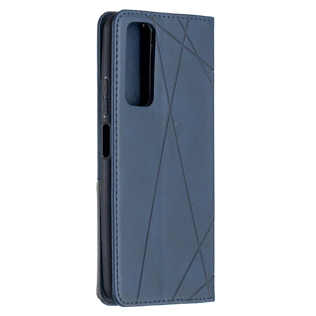 For Huawei P Smart 2021 / Y7a Geometric Pattern Leather Stand Case Card Holder Shell