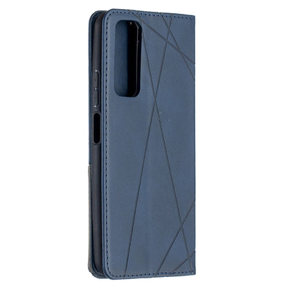For Huawei P Smart 2021 / Y7a Geometric Pattern Leather Stand Case Card Holder Shell