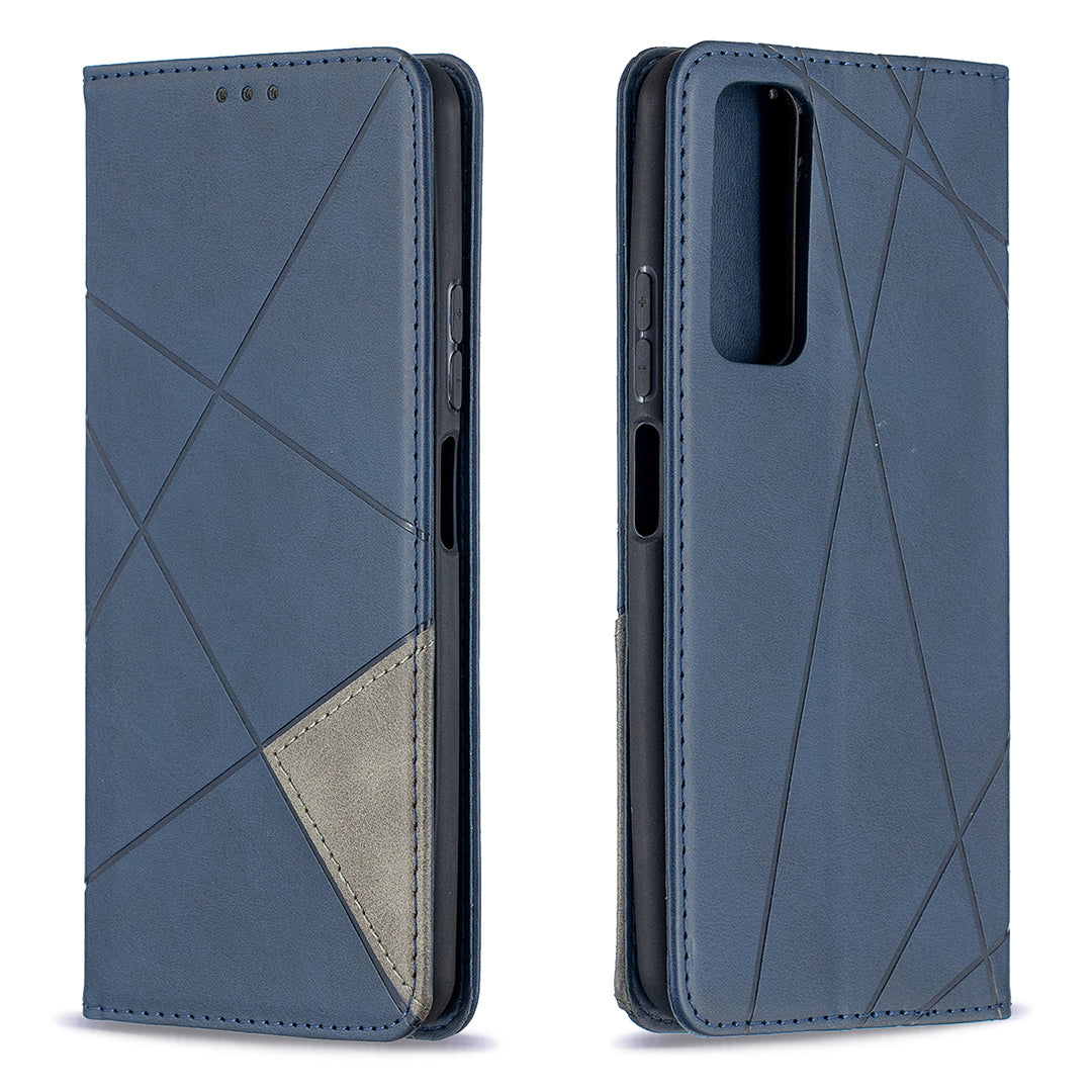 For Huawei P Smart 2021 / Y7a Geometric Pattern Leather Stand Case Card Holder Shell