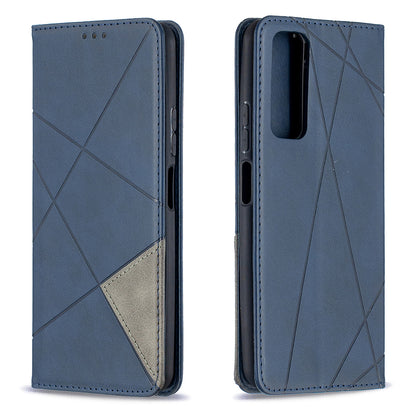 For Huawei P Smart 2021 / Y7a Geometric Pattern Leather Stand Case Card Holder Shell