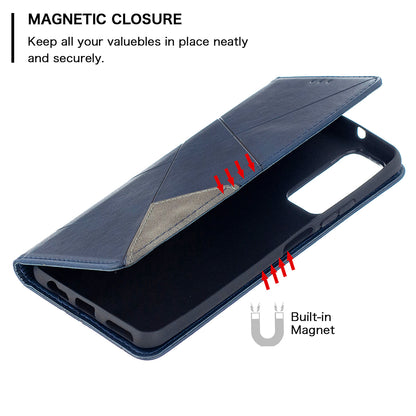 For Huawei P Smart 2021 / Y7a Geometric Pattern Leather Stand Case Card Holder Shell