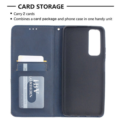 For Huawei P Smart 2021 / Y7a Geometric Pattern Leather Stand Case Card Holder Shell