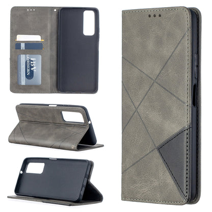 For Huawei P Smart 2021 / Y7a Geometric Pattern Leather Stand Case Card Holder Shell