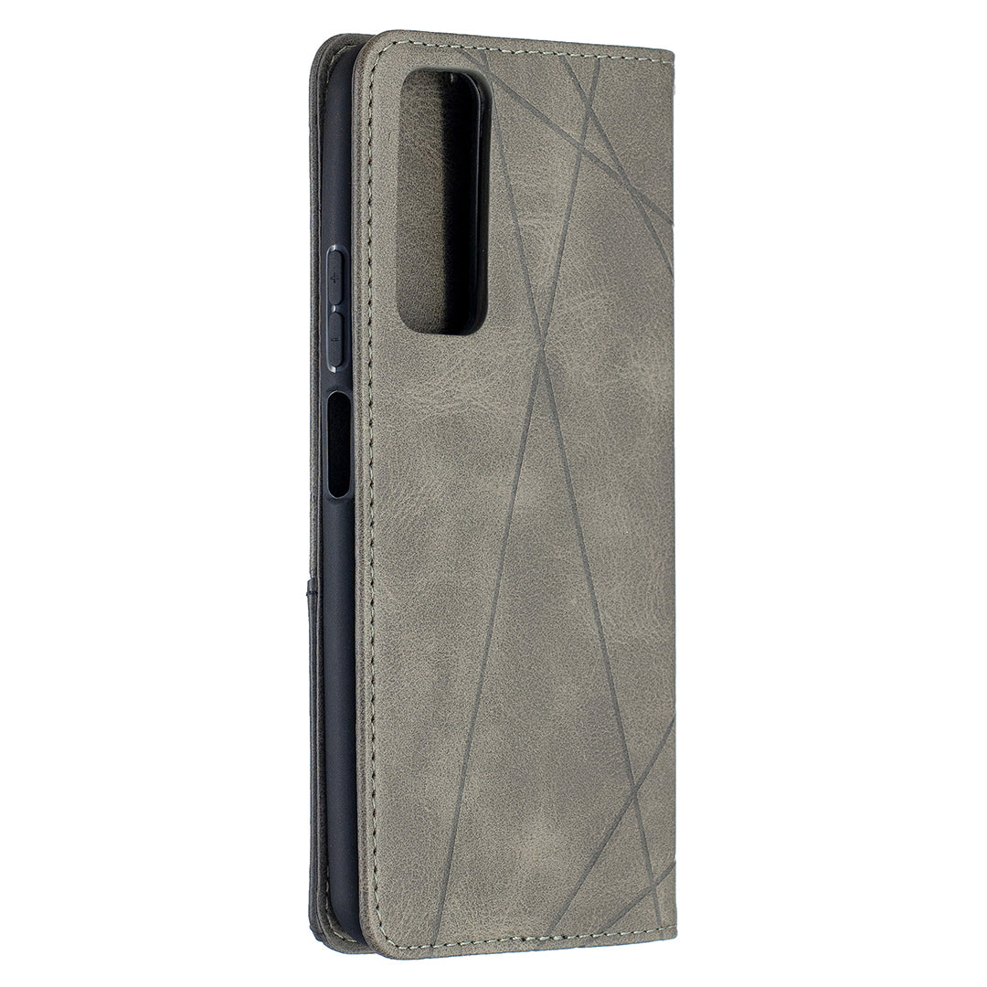 For Huawei P Smart 2021 / Y7a Geometric Pattern Leather Stand Case Card Holder Shell