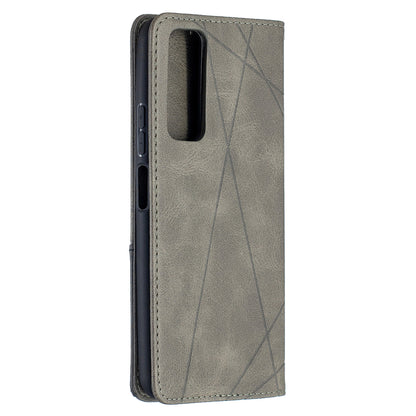 For Huawei P Smart 2021 / Y7a Geometric Pattern Leather Stand Case Card Holder Shell