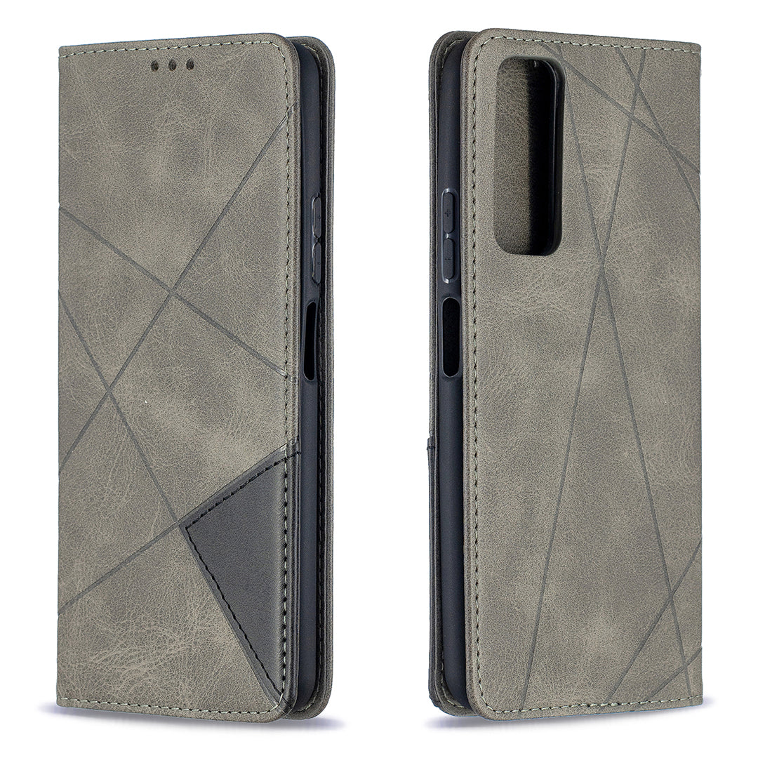 For Huawei P Smart 2021 / Y7a Geometric Pattern Leather Stand Case Card Holder Shell