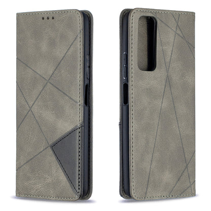 For Huawei P Smart 2021 / Y7a Geometric Pattern Leather Stand Case Card Holder Shell