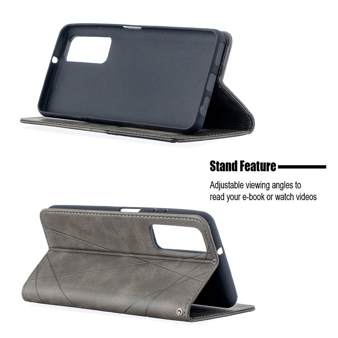 For Huawei P Smart 2021 / Y7a Geometric Pattern Leather Stand Case Card Holder Shell