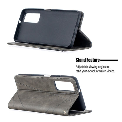 For Huawei P Smart 2021 / Y7a Geometric Pattern Leather Stand Case Card Holder Shell
