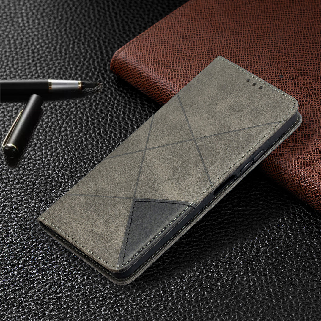 For Huawei P Smart 2021 / Y7a Geometric Pattern Leather Stand Case Card Holder Shell