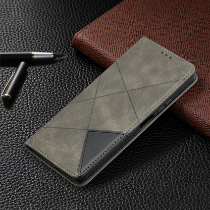 For Huawei P Smart 2021 / Y7a Geometric Pattern Leather Stand Case Card Holder Shell