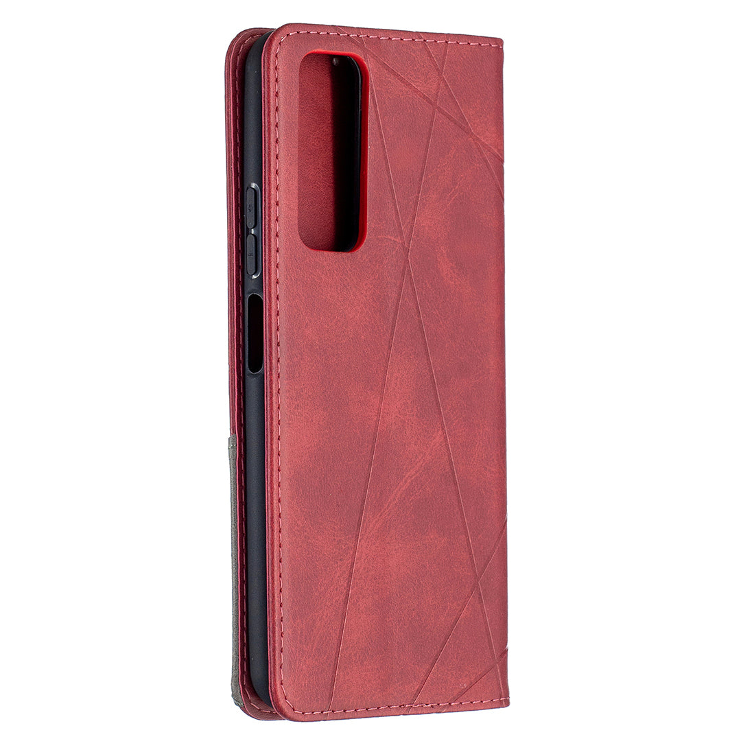 For Huawei P Smart 2021 / Y7a Geometric Pattern Leather Stand Case Card Holder Shell