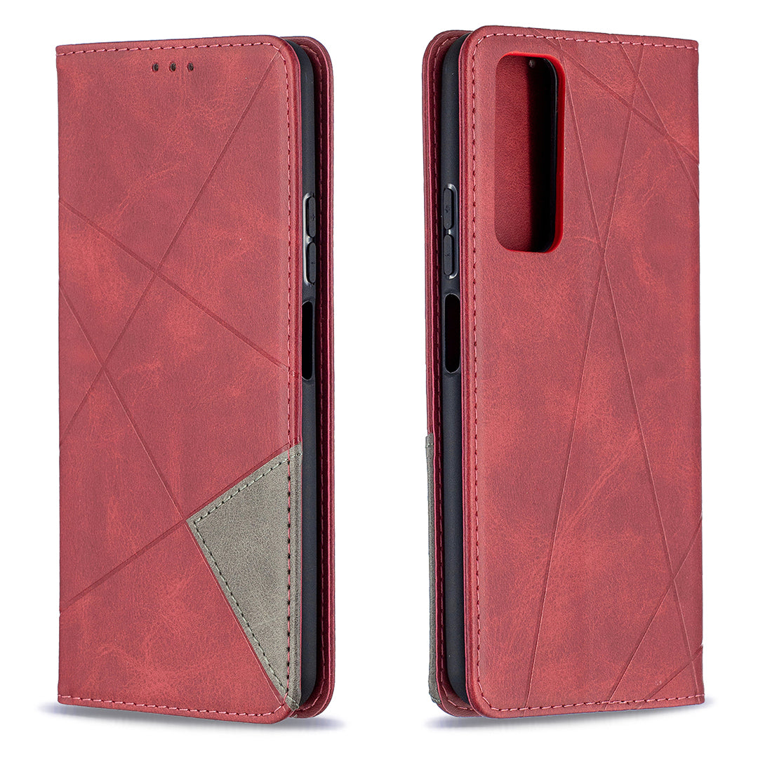 For Huawei P Smart 2021 / Y7a Geometric Pattern Leather Stand Case Card Holder Shell