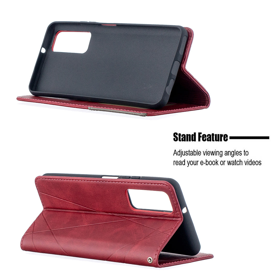 For Huawei P Smart 2021 / Y7a Geometric Pattern Leather Stand Case Card Holder Shell