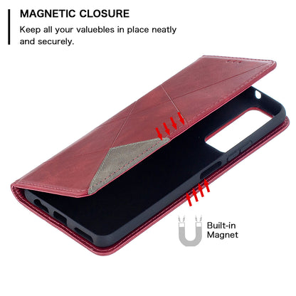 For Huawei P Smart 2021 / Y7a Geometric Pattern Leather Stand Case Card Holder Shell