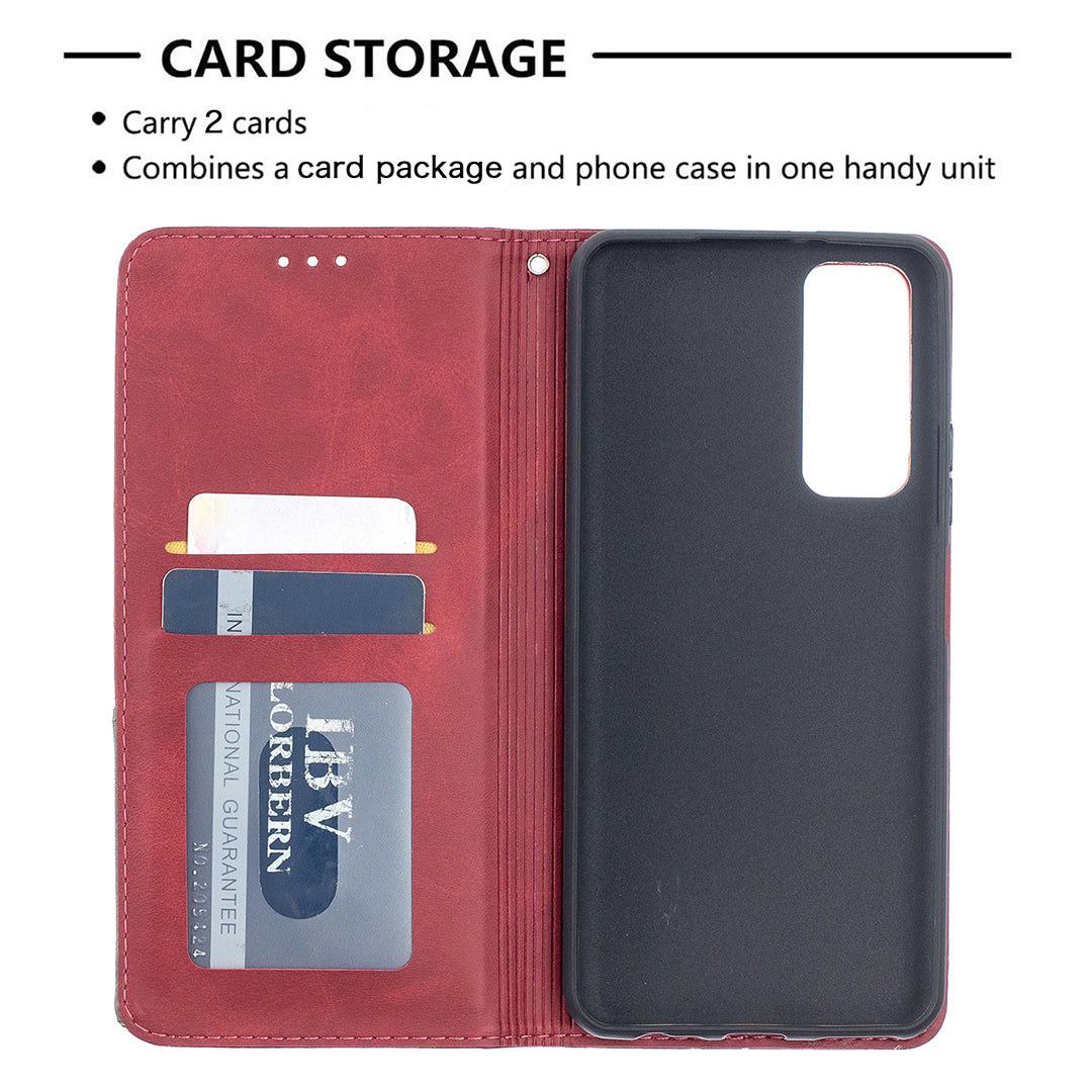 For Huawei P Smart 2021 / Y7a Geometric Pattern Leather Stand Case Card Holder Shell