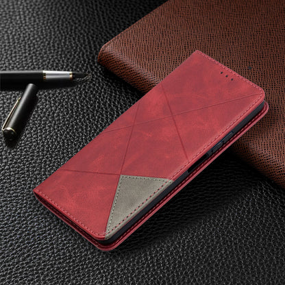 For Huawei P Smart 2021 / Y7a Geometric Pattern Leather Stand Case Card Holder Shell