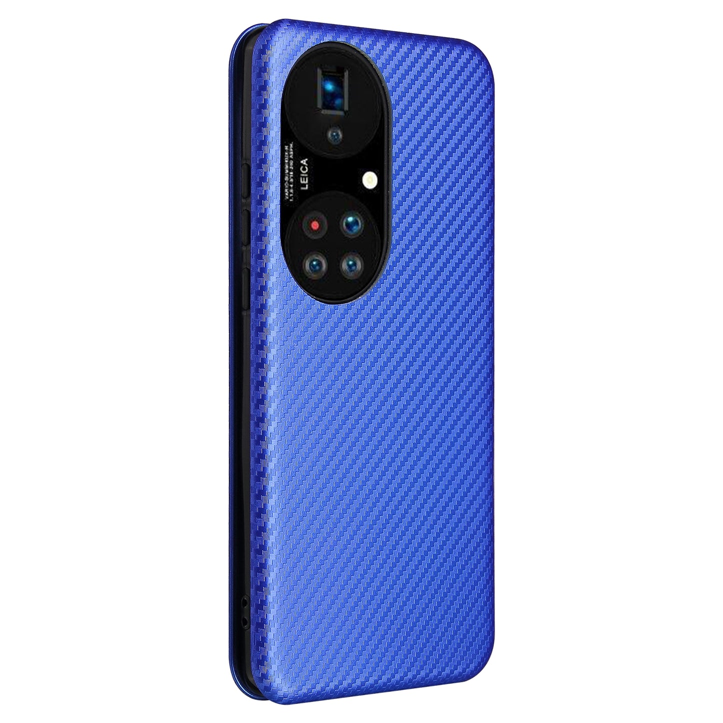 For Huawei P50 Pro Auto-absorbed Leather Cover Carbon Fiber Texture, with Detachable Ring Kickstand Strap