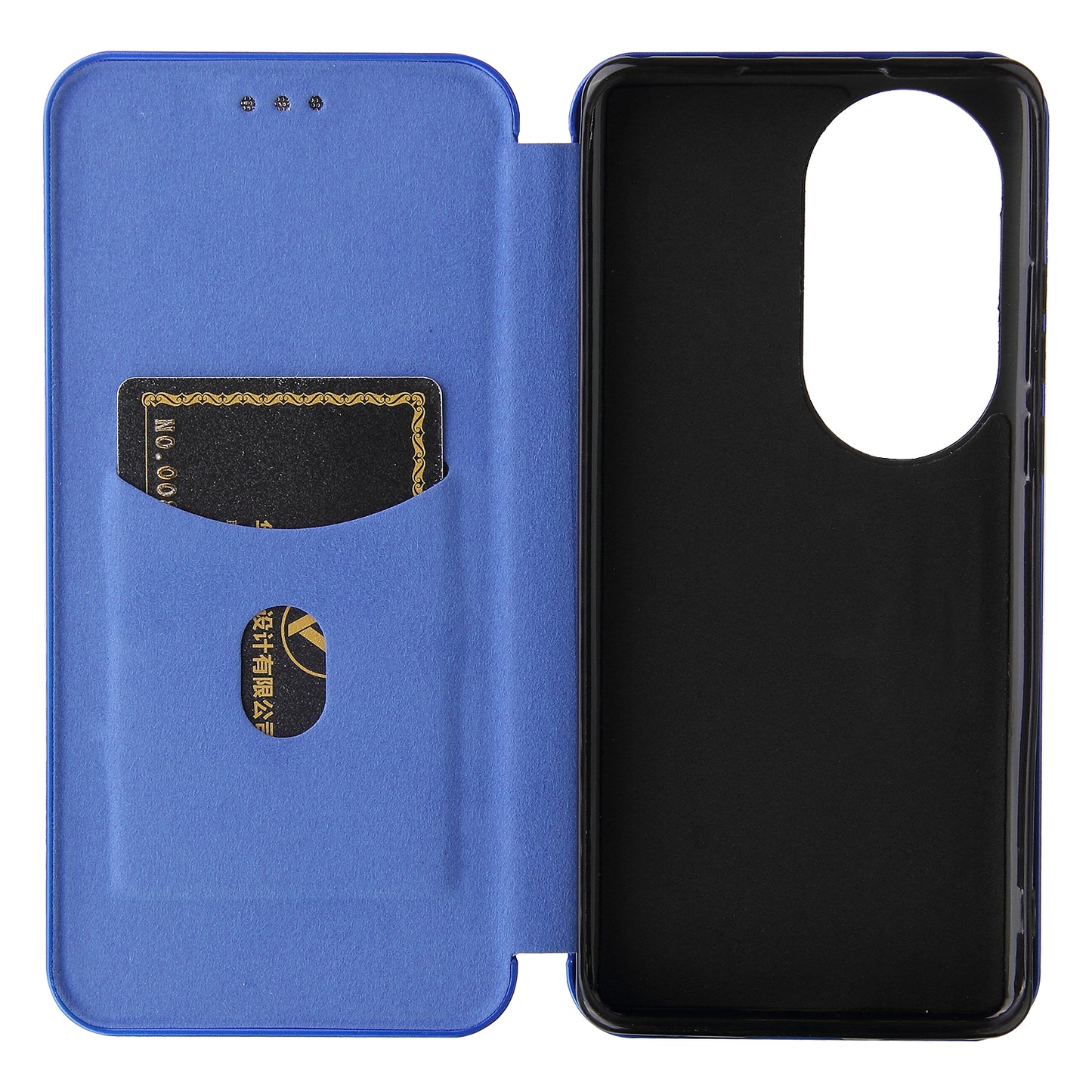 For Huawei P50 Pro Auto-absorbed Leather Cover Carbon Fiber Texture, with Detachable Ring Kickstand Strap