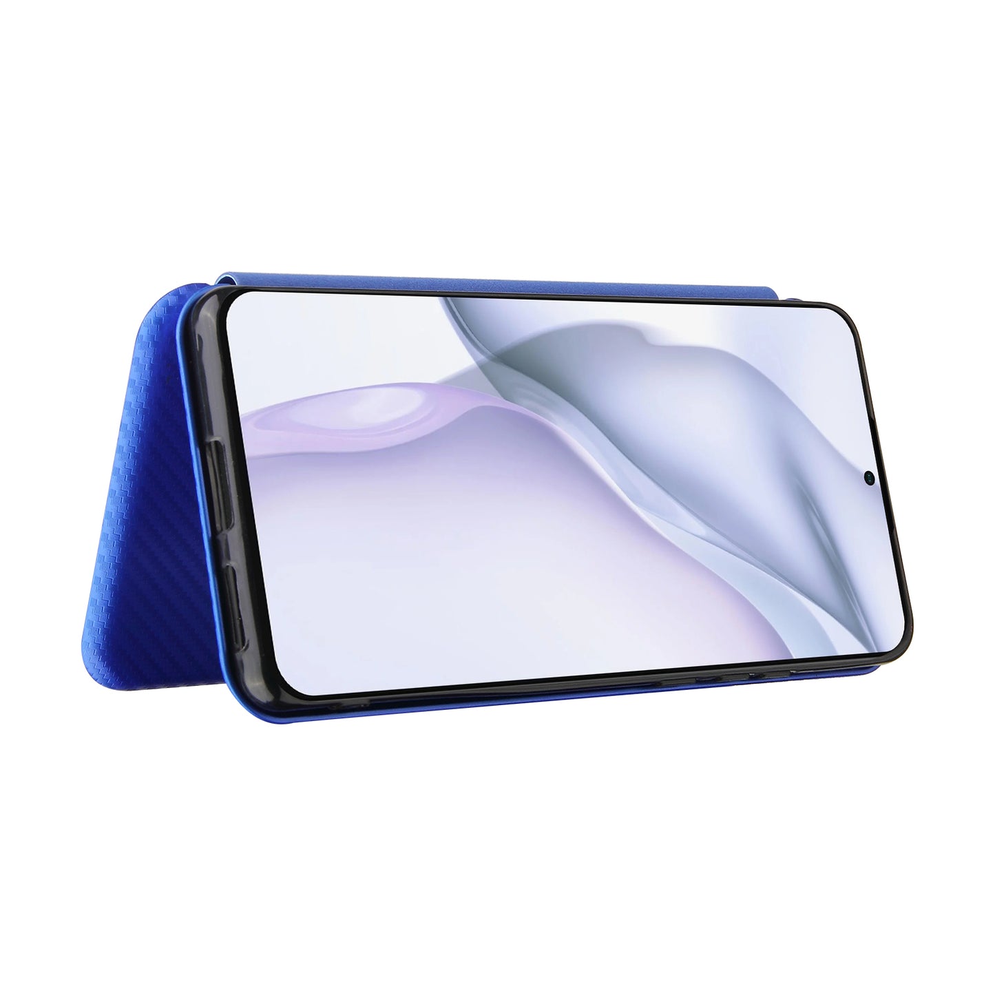 For Huawei P50 Pro Auto-absorbed Leather Cover Carbon Fiber Texture, with Detachable Ring Kickstand Strap