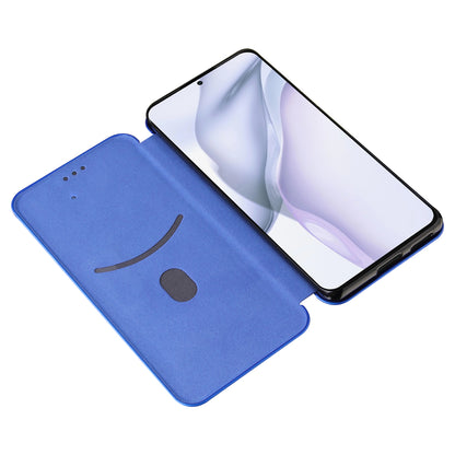 For Huawei P50 Pro Auto-absorbed Leather Cover Carbon Fiber Texture, with Detachable Ring Kickstand Strap