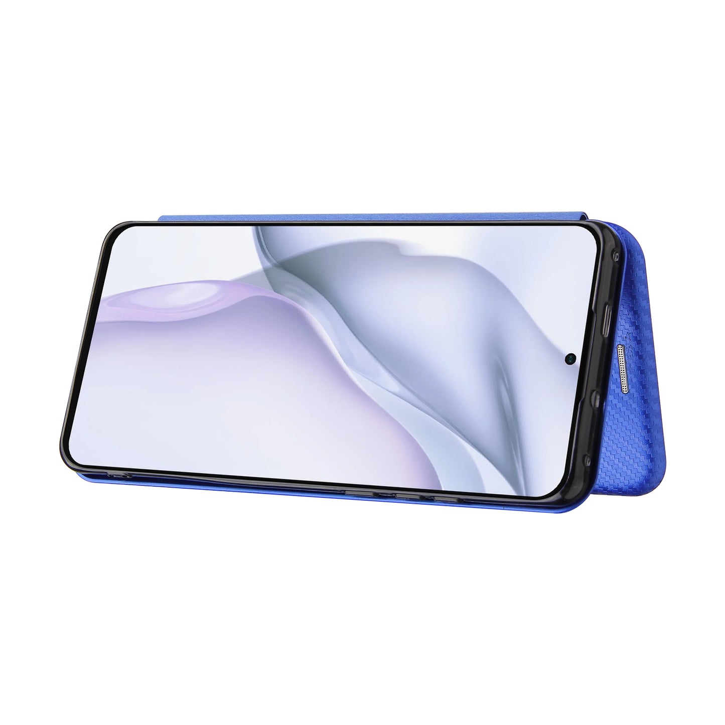 For Huawei P50 Pro Auto-absorbed Leather Cover Carbon Fiber Texture, with Detachable Ring Kickstand Strap