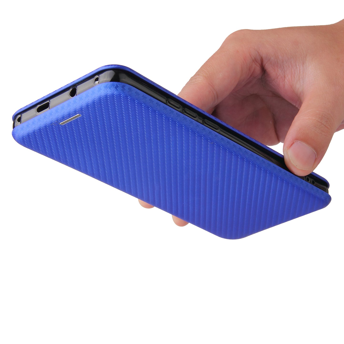 For Huawei P50 Pro Auto-absorbed Leather Cover Carbon Fiber Texture, with Detachable Ring Kickstand Strap