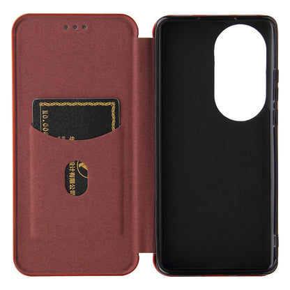 For Huawei P50 Pro Auto-absorbed Leather Cover Carbon Fiber Texture, with Detachable Ring Kickstand Strap
