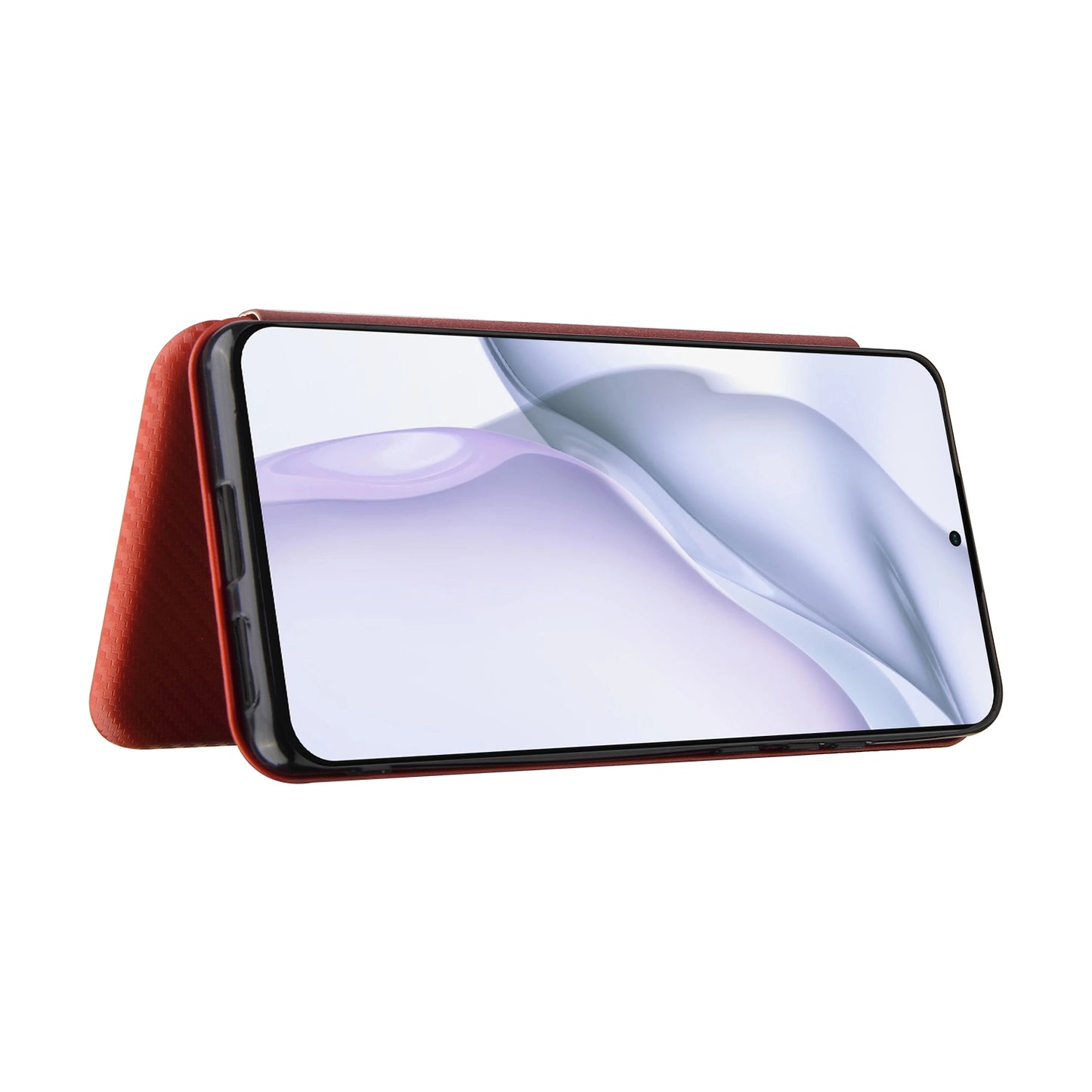 For Huawei P50 Pro Auto-absorbed Leather Cover Carbon Fiber Texture, with Detachable Ring Kickstand Strap