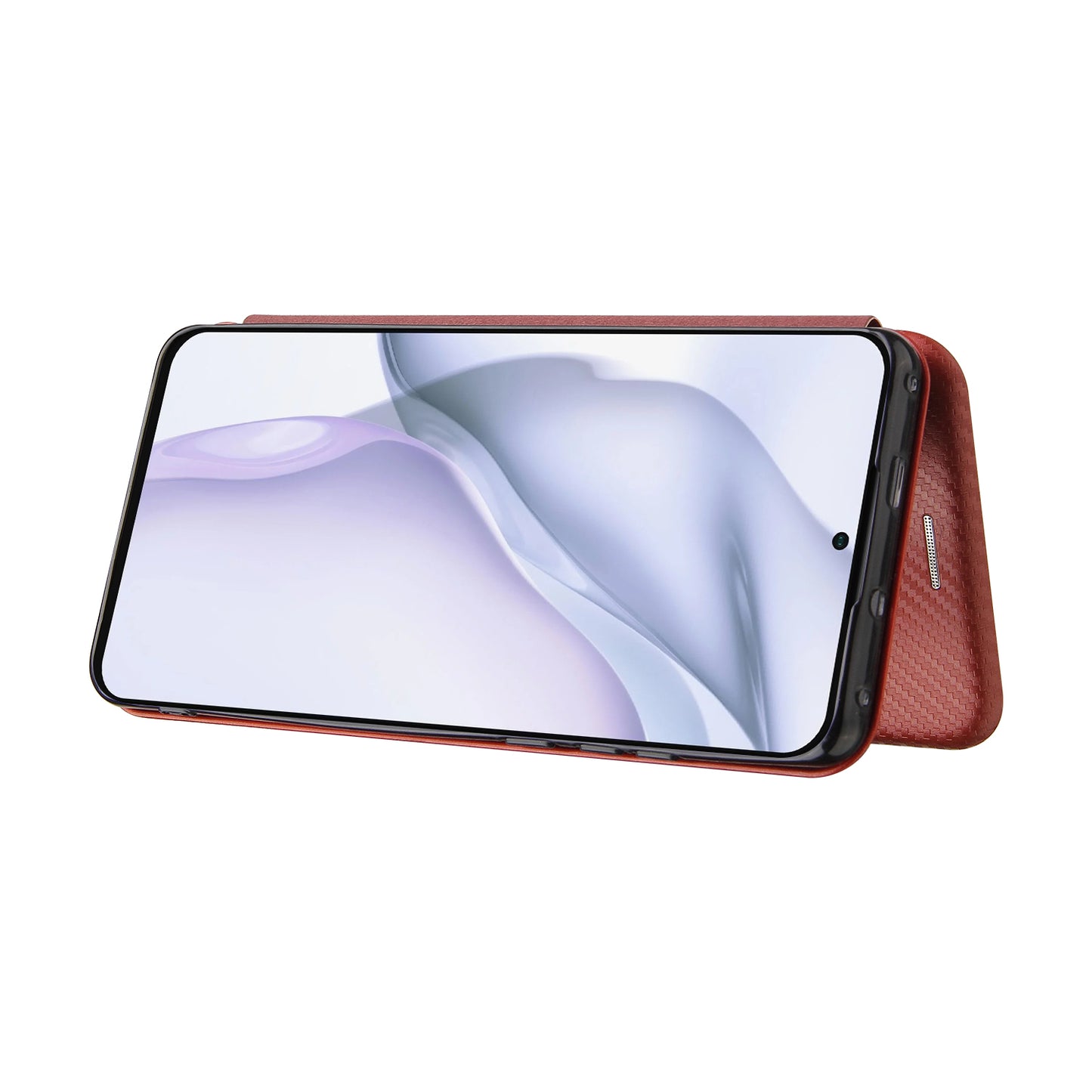 For Huawei P50 Pro Auto-absorbed Leather Cover Carbon Fiber Texture, with Detachable Ring Kickstand Strap
