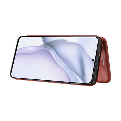 For Huawei P50 Pro Auto-absorbed Leather Cover Carbon Fiber Texture, with Detachable Ring Kickstand Strap