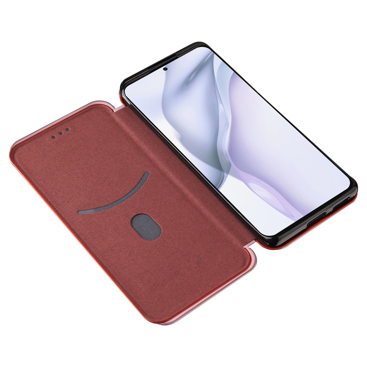 For Huawei P50 Pro Auto-absorbed Leather Cover Carbon Fiber Texture, with Detachable Ring Kickstand Strap