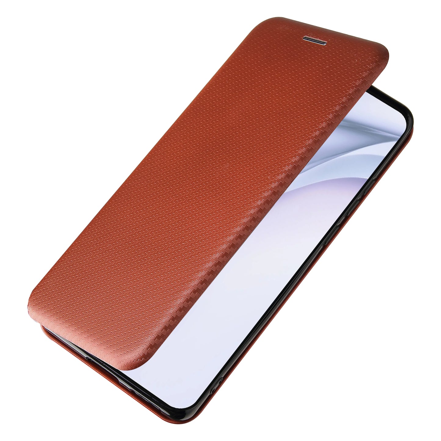 For Huawei P50 Pro Auto-absorbed Leather Cover Carbon Fiber Texture, with Detachable Ring Kickstand Strap