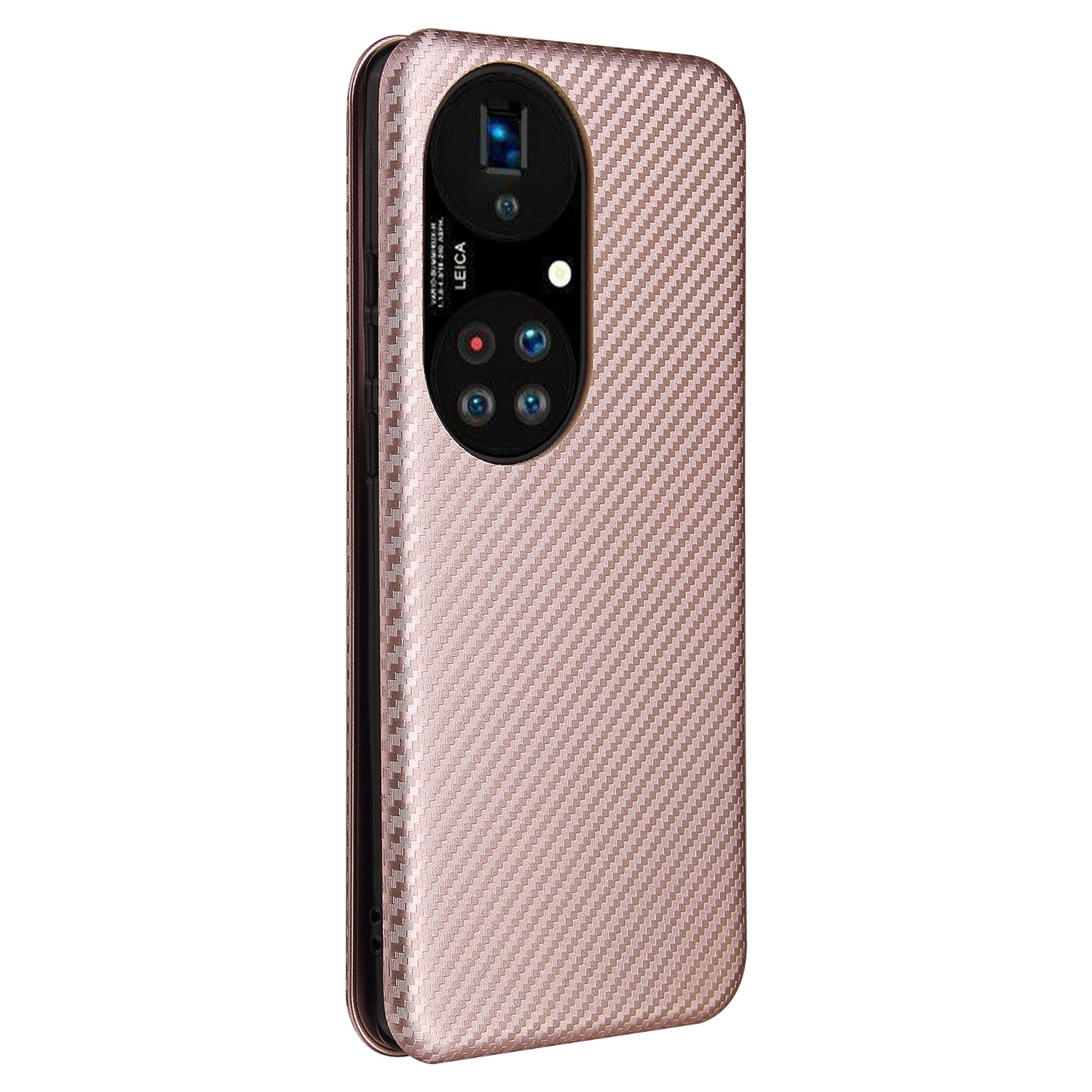 For Huawei P50 Pro Auto-absorbed Leather Cover Carbon Fiber Texture, with Detachable Ring Kickstand Strap