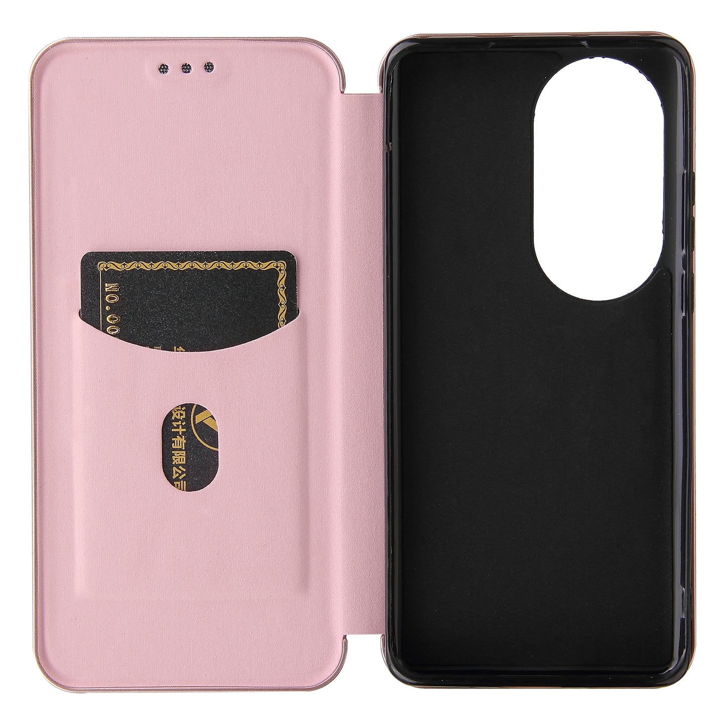For Huawei P50 Pro Auto-absorbed Leather Cover Carbon Fiber Texture, with Detachable Ring Kickstand Strap