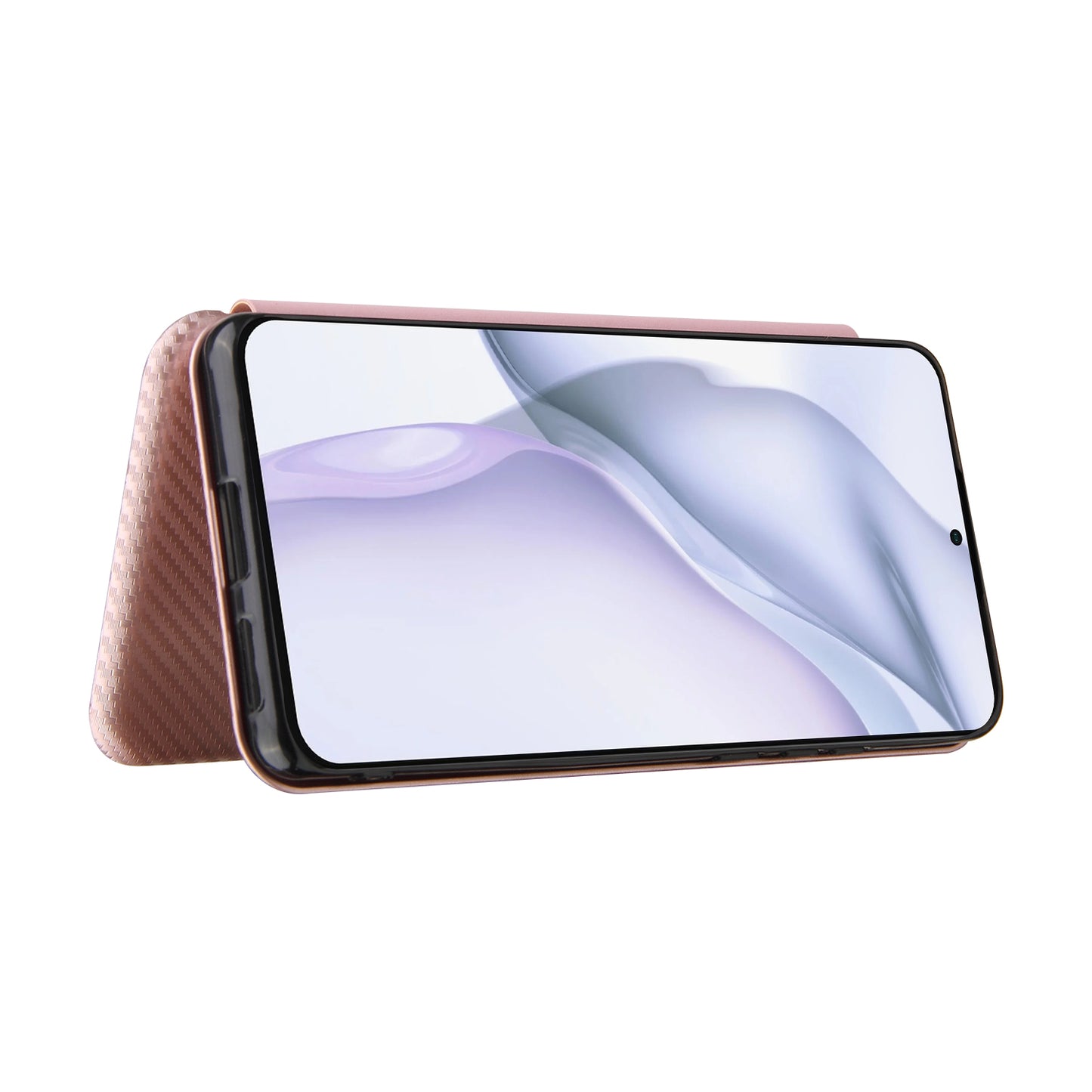 For Huawei P50 Pro Auto-absorbed Leather Cover Carbon Fiber Texture, with Detachable Ring Kickstand Strap
