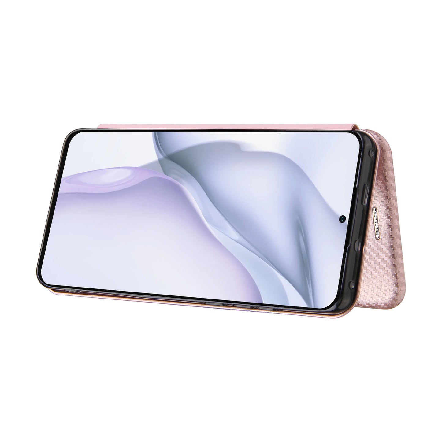 For Huawei P50 Pro Auto-absorbed Leather Cover Carbon Fiber Texture, with Detachable Ring Kickstand Strap