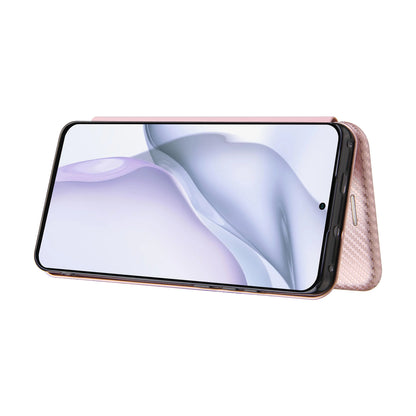 For Huawei P50 Pro Auto-absorbed Leather Cover Carbon Fiber Texture, with Detachable Ring Kickstand Strap